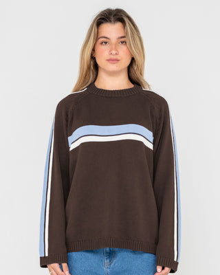 Woman wearing White Lines Long Sleeve Crew Neck Knit in Java