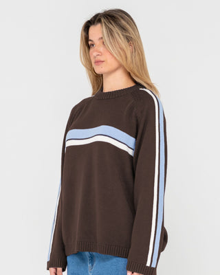 Woman wearing White Lines Long Sleeve Crew Neck Knit in Java