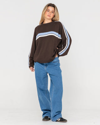 Woman wearing White Lines Long Sleeve Crew Neck Knit in Java