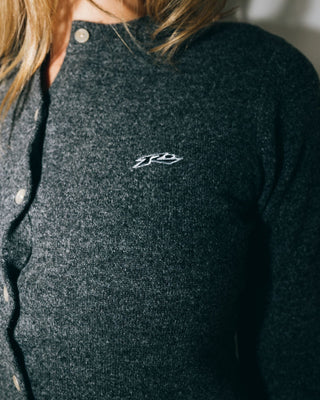 Woman wearing Nana Beryl Slim Fit Cardigan in Carbon