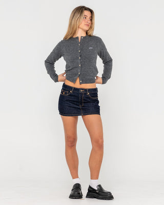 Woman wearing Nana Beryl Slim Fit Cardigan in Carbon