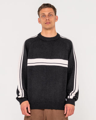 Man wearing White Lines 2.0 Knitted Crew in Black Marle