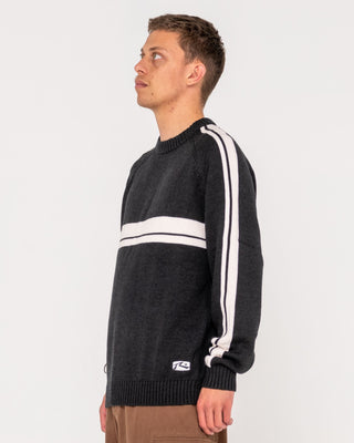 Man wearing White Lines 2.0 Knitted Crew in Black Marle