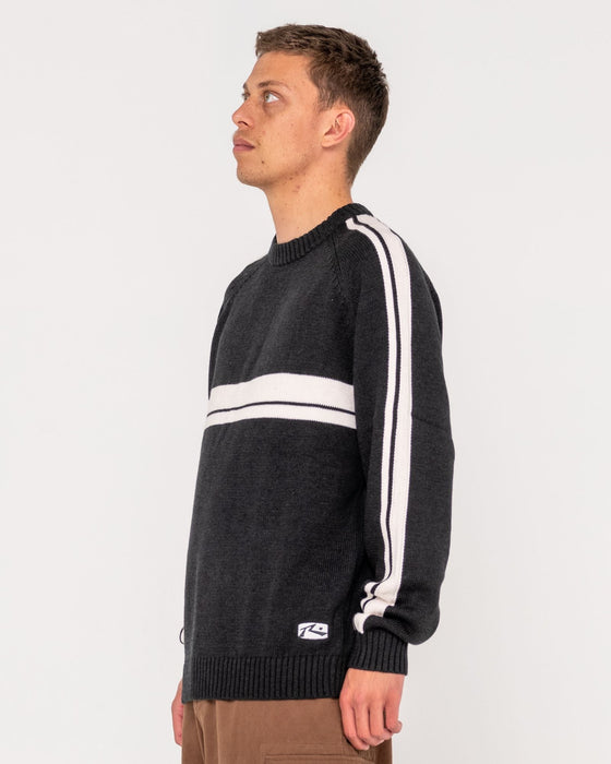man-wearing-white-lines-2-0-knitted-crew-in-black-marle