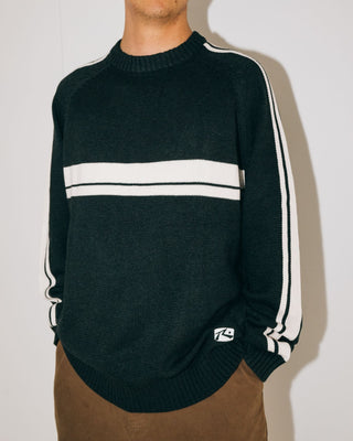 Man wearing White Lines 2.0 Knitted Crew in Black Marle