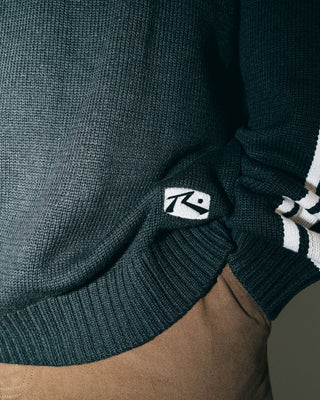 Man wearing White Lines 2.0 Knitted Crew in Black Marle