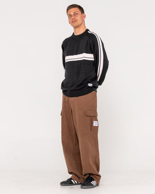 Man wearing White Lines 2.0 Knitted Crew in Black Marle
