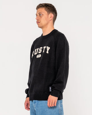 Man wearing Alpha Kappa Knitted Crew in Black