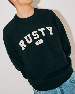 Man wearing Alpha Kappa Knitted Crew in Black