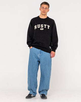 Man wearing Alpha Kappa Knitted Crew in Black