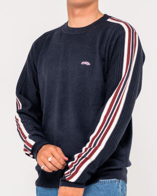 Man wearing Big Red Crew Neck Sweater in Navy Blue