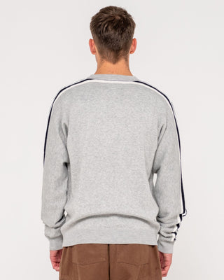 Man wearing Big Red Crew Neck Sweater in Ultimate Grey