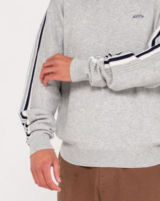 Man wearing Big Red Crew Neck Sweater in Ultimate Grey