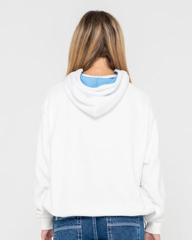 Woman wearing Bangez N Mash Baggy Hooded Fleece in White