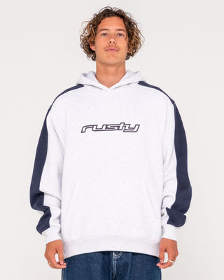 Man wearing 2K Sing Hooded Fleece in Ecru Marle