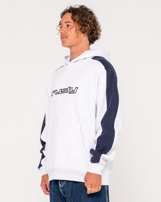 Man wearing 2K Sing Hooded Fleece in Ecru Marle