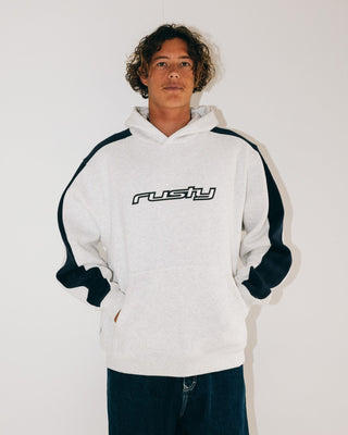 Man wearing 2K Sing Hooded Fleece in Ecru Marle