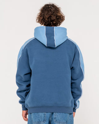 Man wearing Panela Anderson Hooded Fleece in Atlantic Blue
