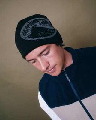 Mens Square Eye Reversible Beanie in Abbey Stone