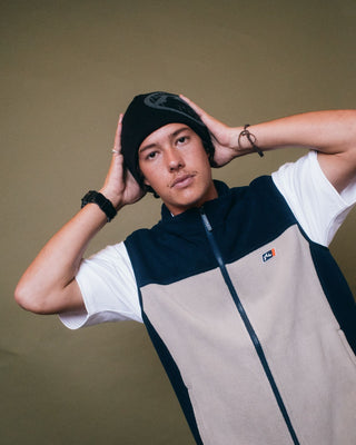 Mens Square Eye Reversible Beanie in Abbey Stone