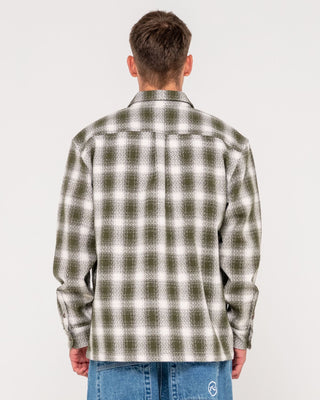 Man wearing Zeal Zip Thru Over Shirt in Army Green