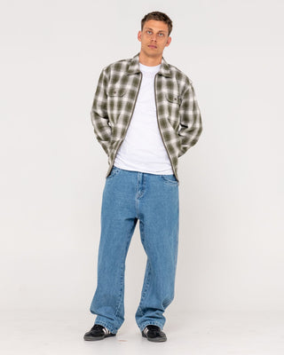 Man wearing Zeal Zip Thru Over Shirt in Army Green