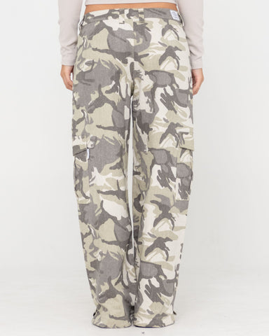 Woman wearing Camo-mile Low Rise Cargo Pant in Green