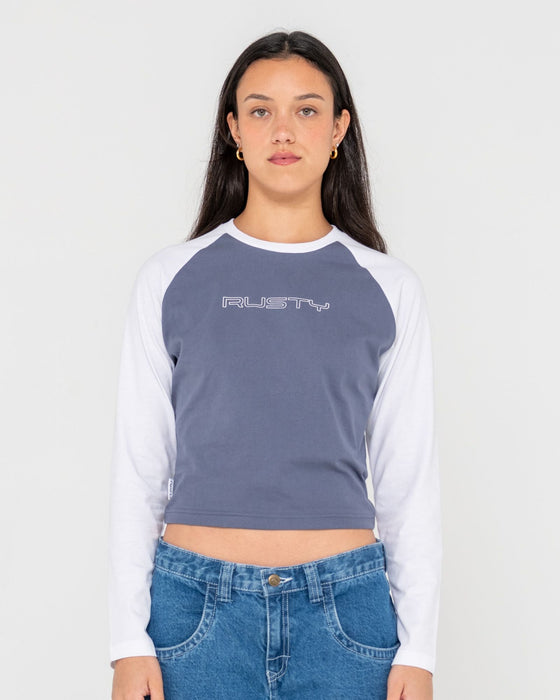 woman-wearing-tekky-long-sleeve-raglan-skimmer-tee-in-china-blue