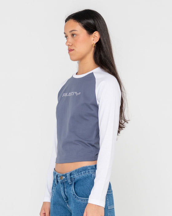 woman-wearing-tekky-long-sleeve-raglan-skimmer-tee-in-china-blue