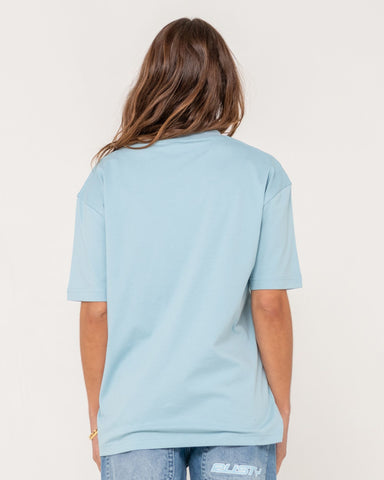 Woman wearing Star Shine Oversize Short Sleeve Tee in Blue