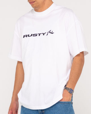 Man wearing Vital Rusty Short Sleeve Tee in White 2