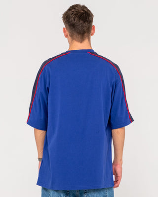 Man wearing Alonso Short Sleeve Tee in Marazine Blue