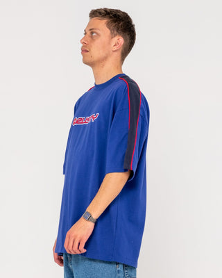 Man wearing Alonso Short Sleeve Tee in Marazine Blue