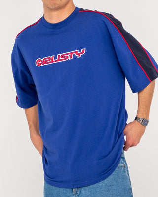 Man wearing Alonso Short Sleeve Tee in Marazine Blue