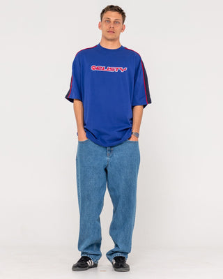 Man wearing Alonso Short Sleeve Tee in Marazine Blue