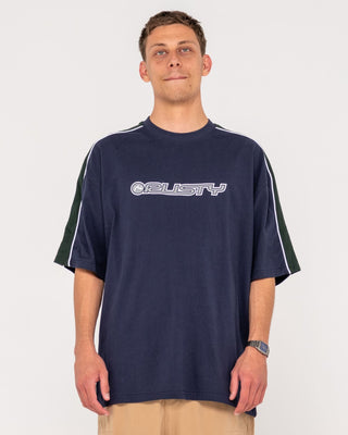 Man wearing Alonso Short Sleeve Tee in Navy Blue