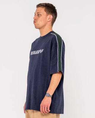 Man wearing Alonso Short Sleeve Tee in Navy Blue