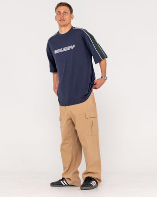 Man wearing Alonso Short Sleeve Tee in Navy Blue