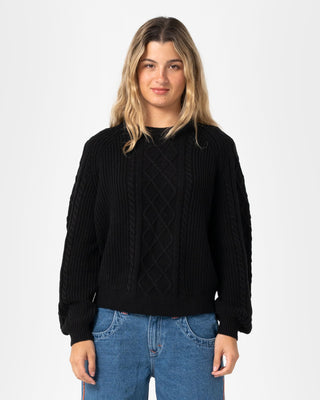 Woman wearing Two Tales Knitted Crew in Black