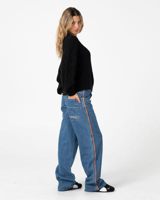 Woman wearing Two Tales Knitted Crew in Black