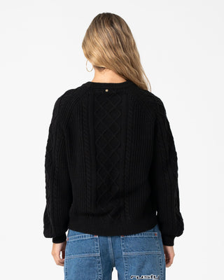 Woman wearing Two Tales Knitted Crew in Black