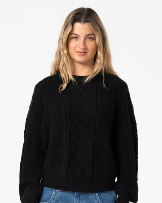 Woman wearing Two Tales Knitted Crew in Black