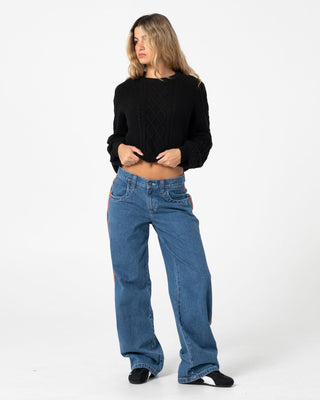 Woman wearing Two Tales Knitted Crew in Black