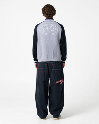 Man wearing Sparsity Knitted Bomber in Grey Marle