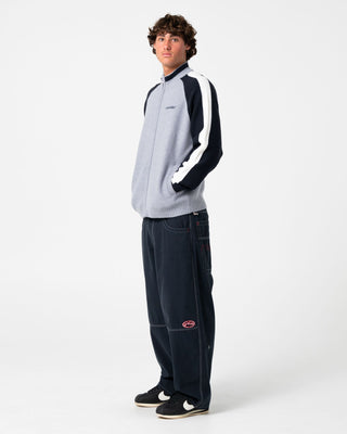 Man wearing Sparsity Knitted Bomber in Grey Marle