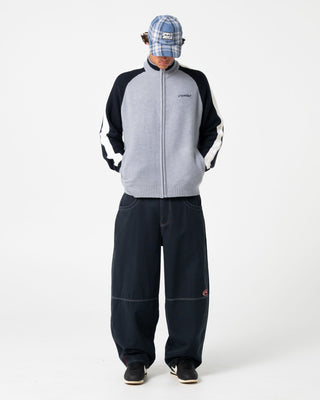 Man wearing Sparsity Knitted Bomber in Grey Marle