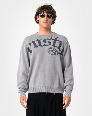 Man wearing Saxon Printed Sweater in Steel Blue