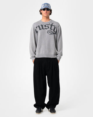 Man wearing Saxon Printed Sweater in Steel Blue