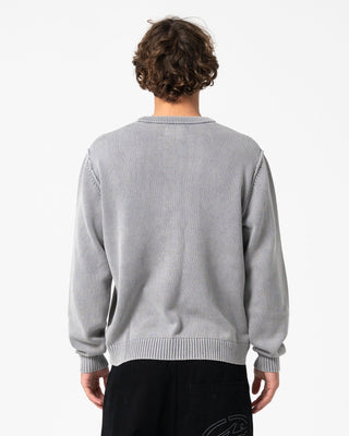 Man wearing Saxon Printed Sweater in Steel Blue