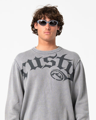 Man wearing Saxon Printed Sweater in Steel Blue